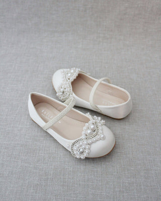 Ivory Pearl Mary Jane Girls Flats