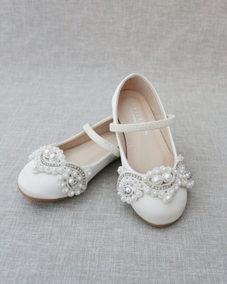 Ivory Pearl Mary Jane Girls Flats