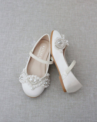 Ivory Pearl Mary Jane Girls Flats