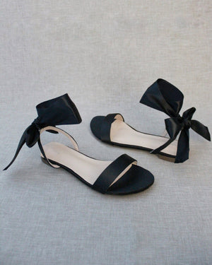 Satin Flat Sandal with Wrapped Satin Tie
