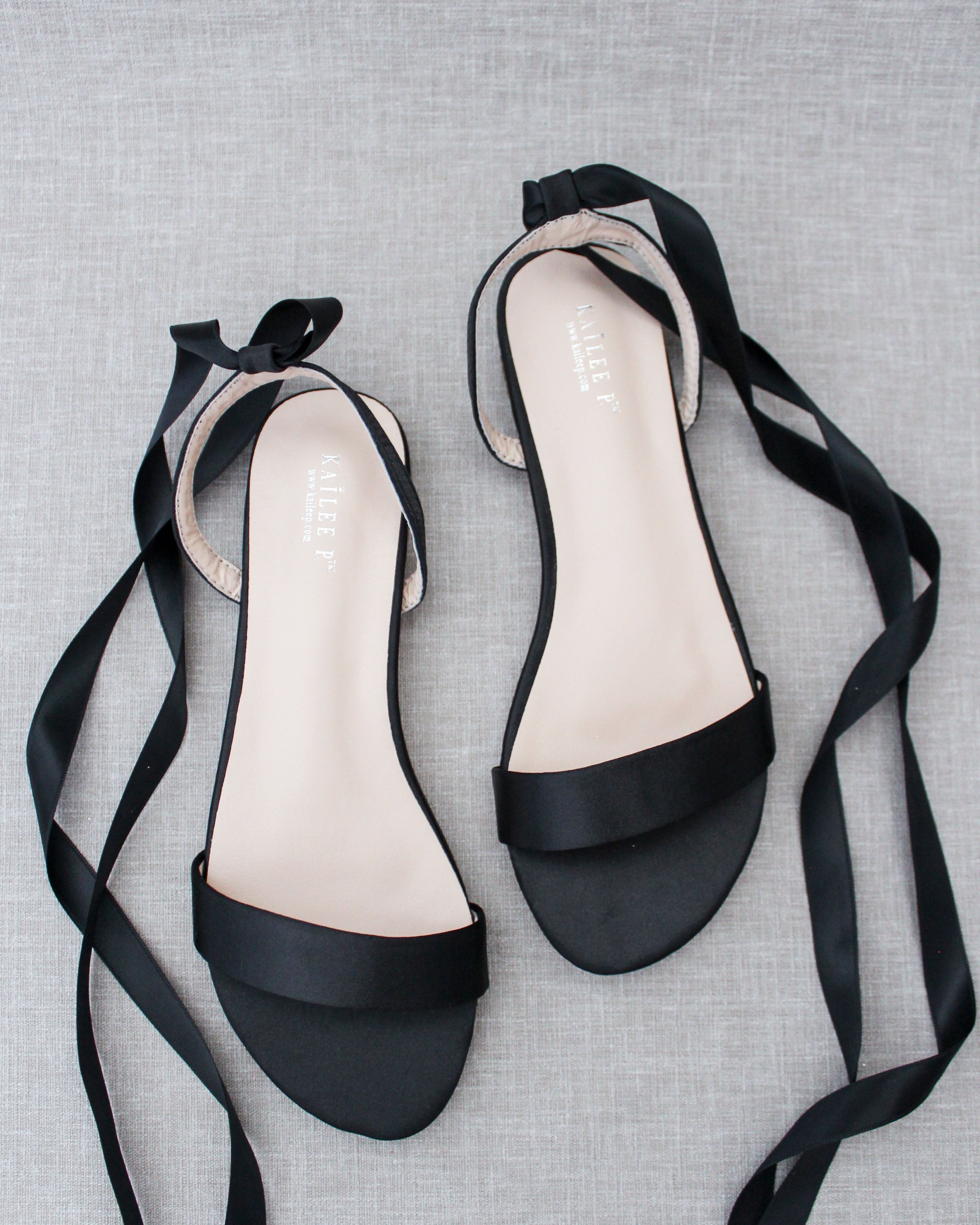 Satin Flat Sandal with Ballerina Lace Up Satin Flat Sandal with Ballerina Lace Up