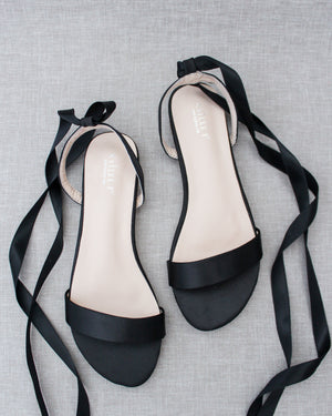 Satin Flat Sandal with Ballerina Lace Up