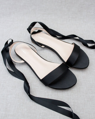 black satin flat sandals