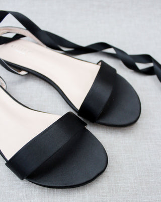 black satin flat sandals
