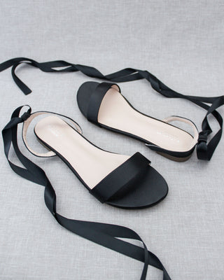 black satin flat sandals