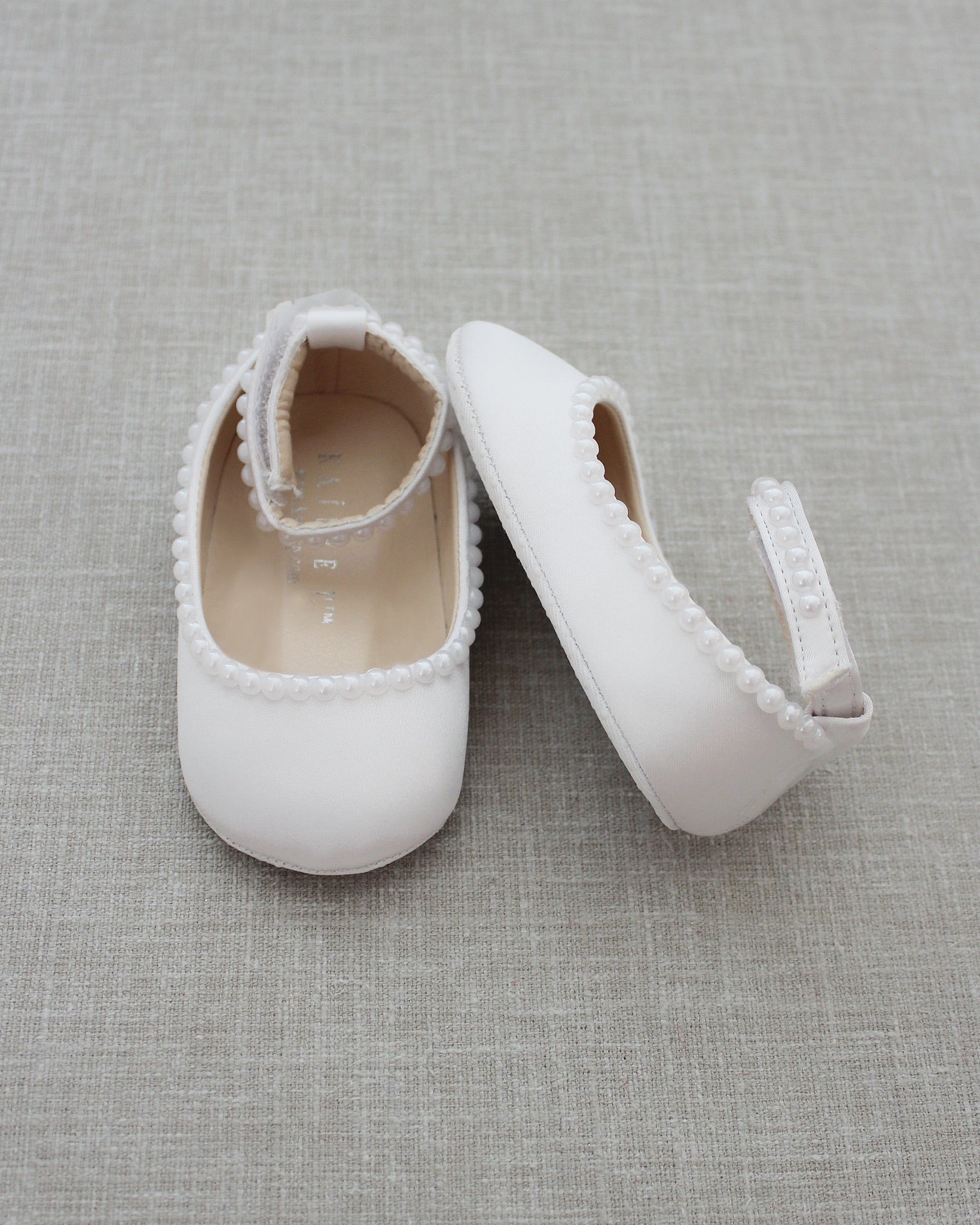 toddler white dress shoes White Satin Flats with Mini Pearls, Flower Girl Shoes, Communion Shoes 4 Walker