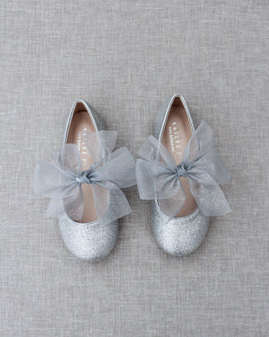 Fine Glitter Mary Jane with Chiffon Bow