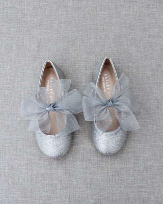 Silver glitter shoes with bow
