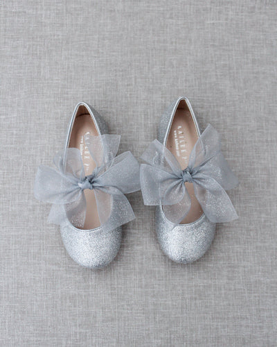 Silver glitter shoes with bow