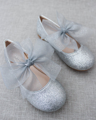 Silver glitter shoes with bow