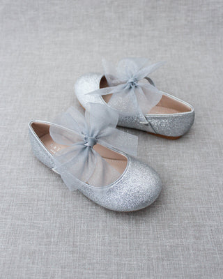 Silver glitter shoes with bow