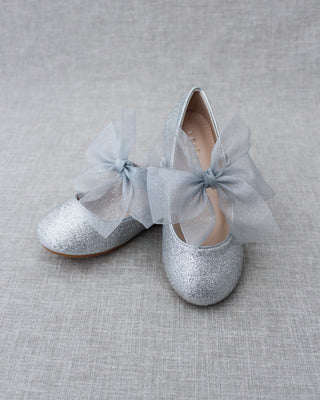 Silver glitter shoes with bow 