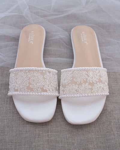White Lace Pearl Sandals