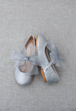 Silver glitter shoes with bow