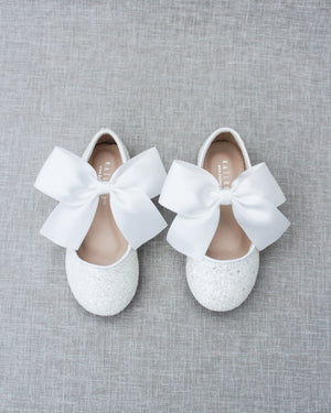 Rock Glitter Maryjane Flats with White Satin Bow