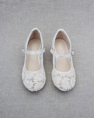 Ivory Lace Mary Jane Kids Heels