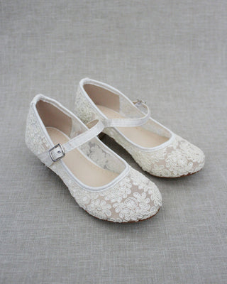 Ivory Lace Mary Jane Kids Heels