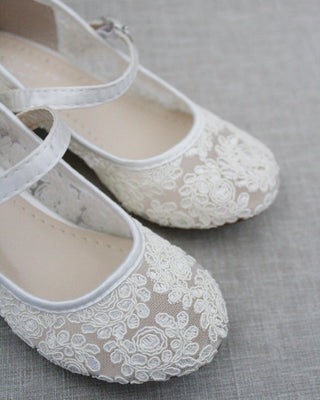 Ivory Lace Mary Jane Kids Heels