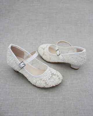 Ivory Lace Mary Jane Kids Heels