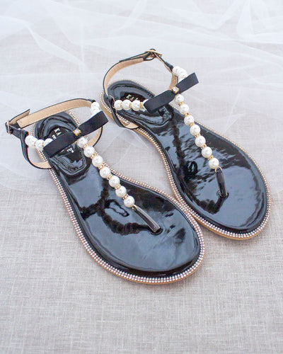 black sandals with pearls
