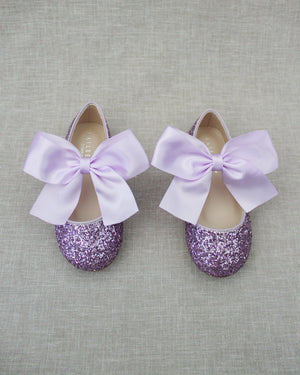 Rock Glitter Mary Jane Ballet Flats with Satin Bow