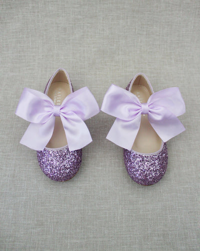 Purple Glitter Kids Flats with Bow