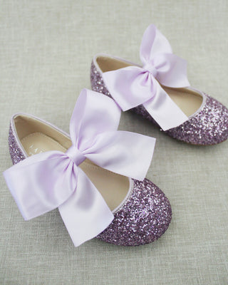 Purple Glitter Kids Flats with Bow