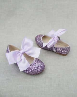 Purple Glitter Kids Flats with Bow