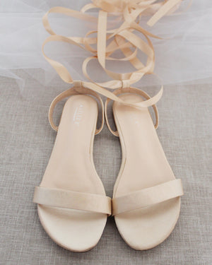 Satin Girls Flat Sandal with Ballerina Lace Up