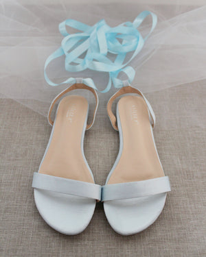 Girls Satin Flat Sandal with Ballerina Lace Up