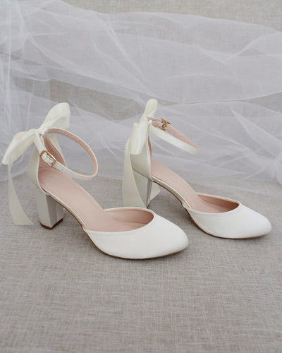 Ivory Satin Heels with Back Bow