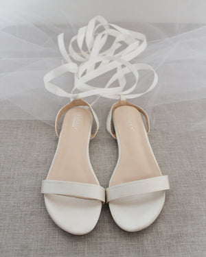 Girls Satin Flat Sandal with Ballerina Lace Up
