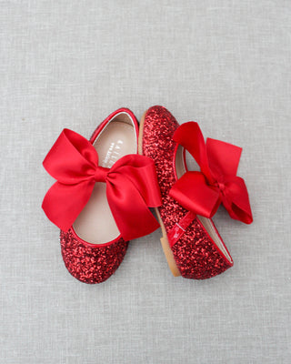 Red glitter shoes with bow