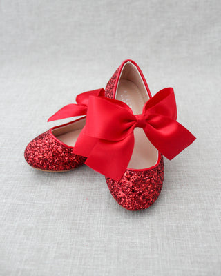 Red glitter shoes with bow