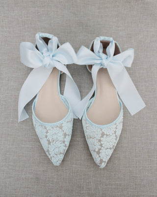 Crochet Lace Pointy Toe with Ankle Tie or Ballerina Lace UpWomen Shoes