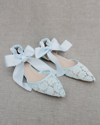 Crochet Lace Pointy Toe with Ankle Tie or Ballerina Lace UpWomen Shoes