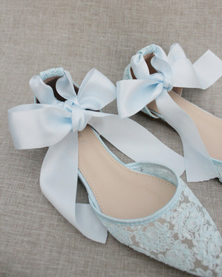 Crochet Lace Pointy Toe with Ankle Tie or Ballerina Lace UpWomen Shoes