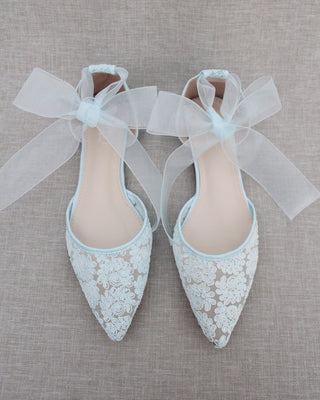 Crochet Lace Pointy Toe with Ankle Tie or Ballerina Lace UpWomen Shoes
