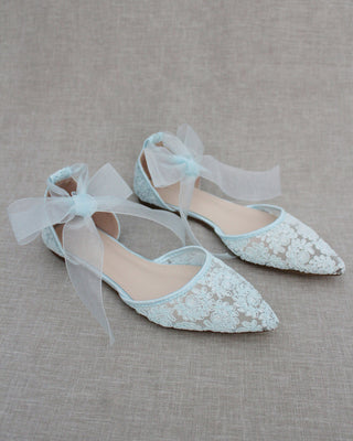Crochet Lace Pointy Toe with Ankle Tie or Ballerina Lace UpWomen Shoes