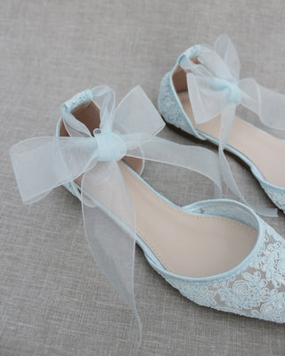 Crochet Lace Pointy Toe with Ankle Tie or Ballerina Lace UpWomen Shoes
