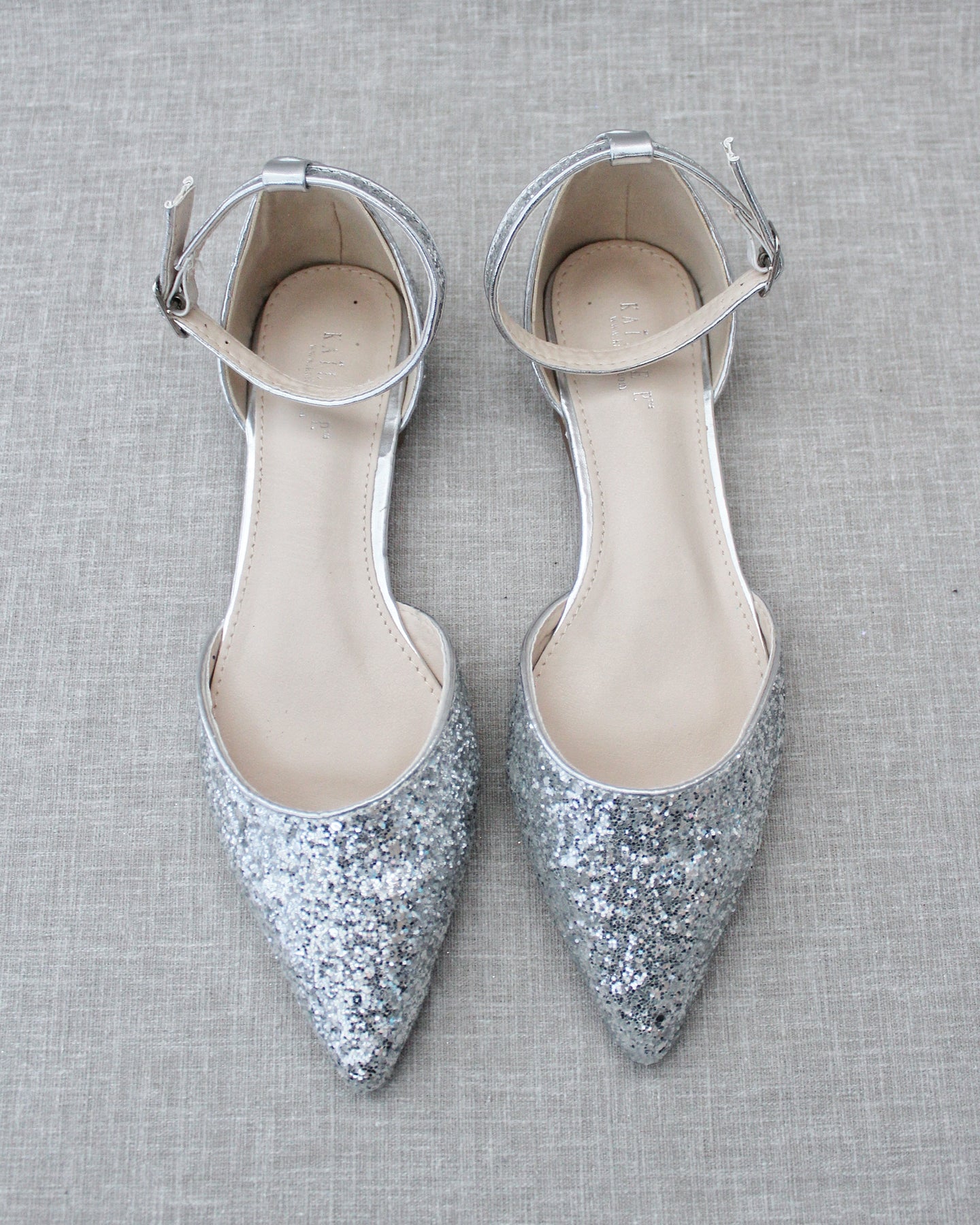 Grey ankle strap flats cheap