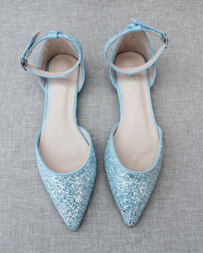 Light Blue Glitter Women Flats 