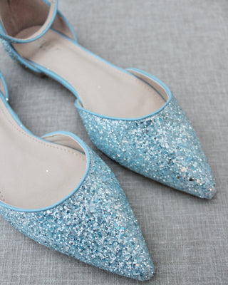 Light Blue Glitter Women Flats 