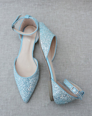 Light Blue Glitter Women Flats 