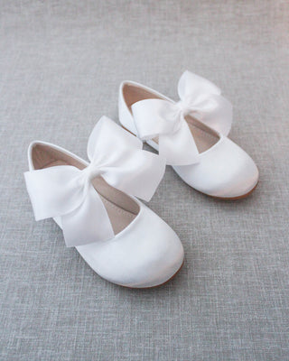 White Mary Jane Girls Flats with Bow