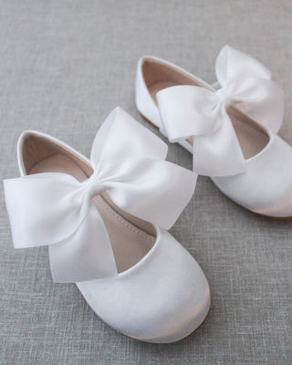 White Mary Jane Girls Flats with Bow