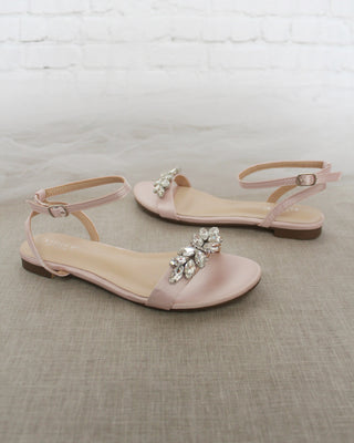 Satin Flat Sandal with Butterfly Brooch and Ankle Strap
