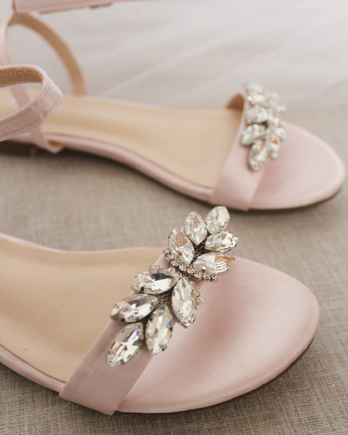 Pink Satin Flat Sandal with Butterfly Brooch and Ankle Strap ...