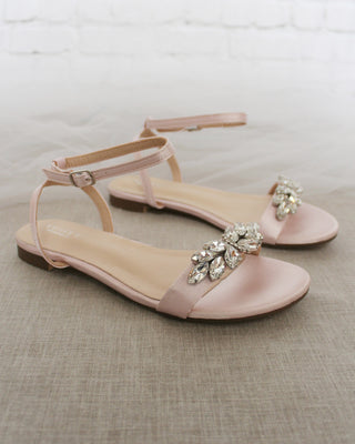 Satin Flat Sandal with Butterfly Brooch and Ankle Strap