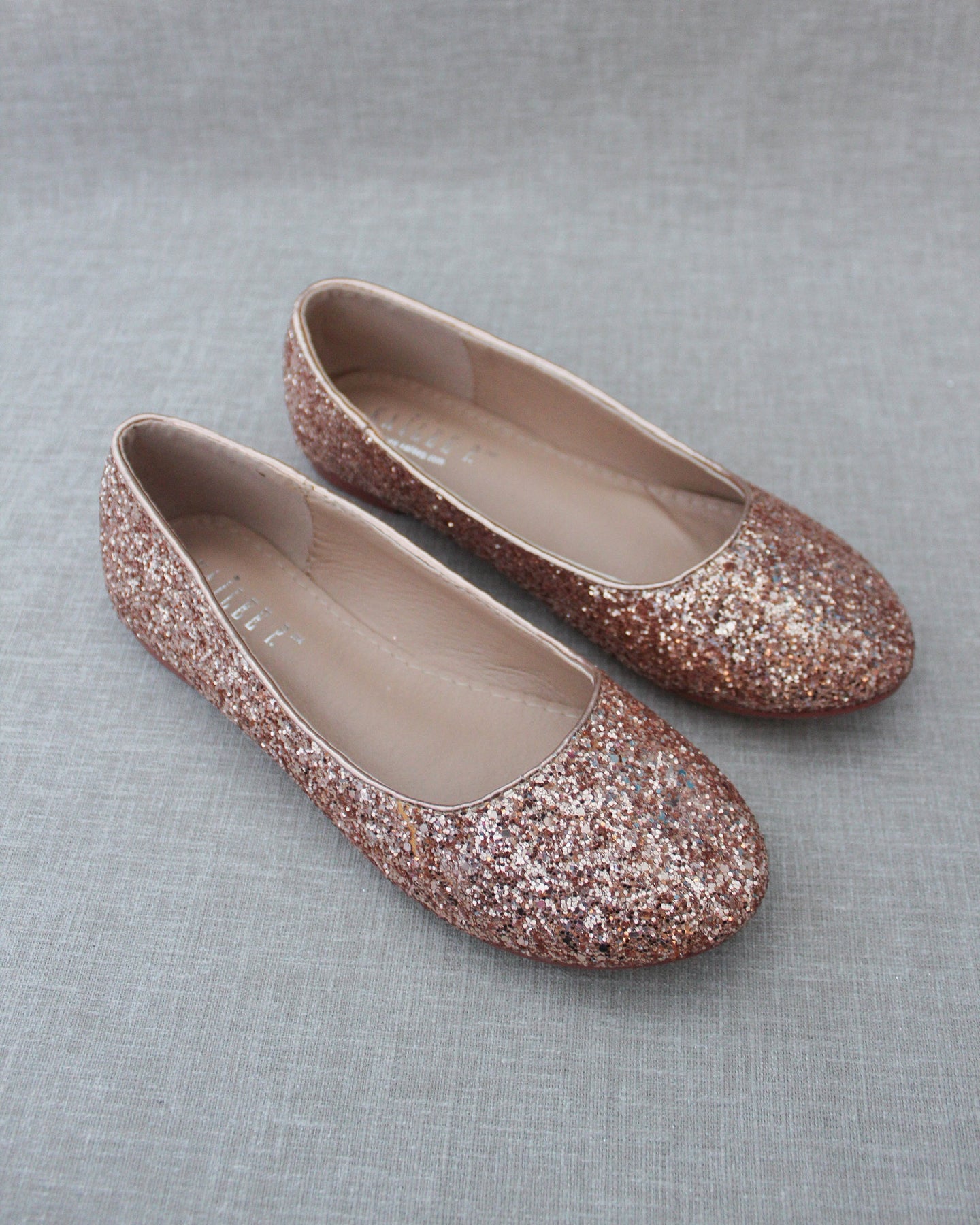 Rose Gold Glitter Round Toe Flats, Wedding Shoes, Bridesmaids Flats 10